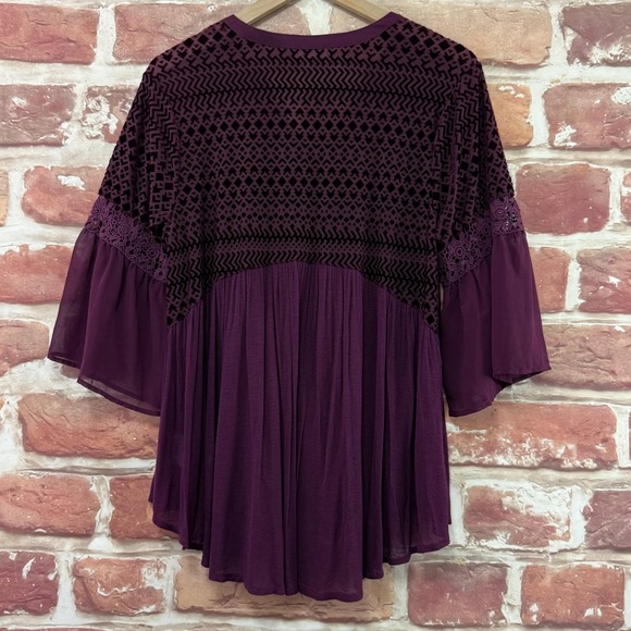 Anthropologie Meadow Rue Tunic Top Women's L Purple Boho Velvet Burnout Shirt - Picture 4 of 9